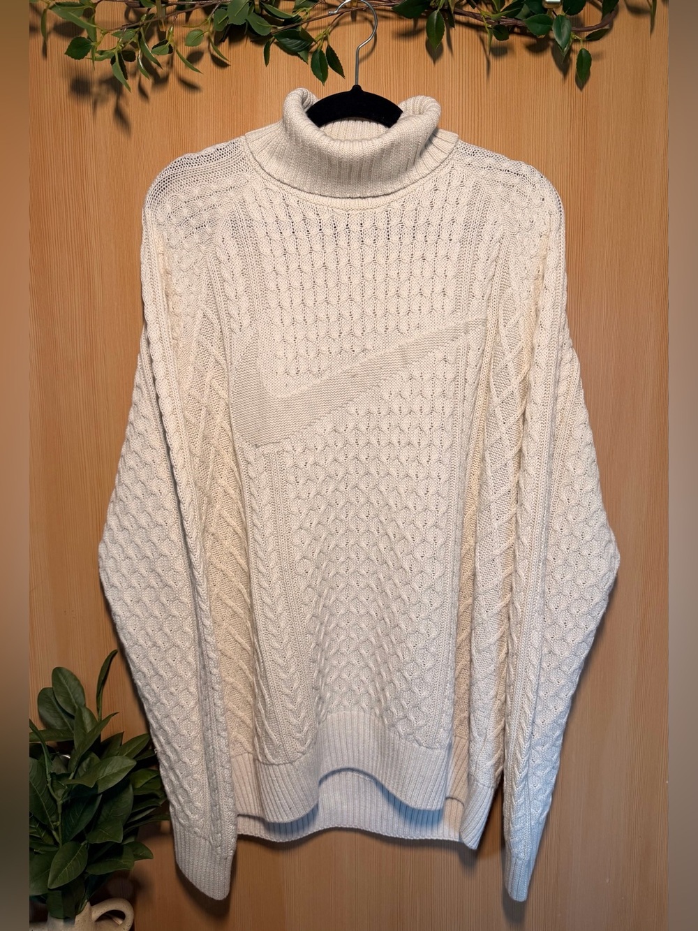 Nike Oversized Cream Cable-Knit Turtleneck Sweater
